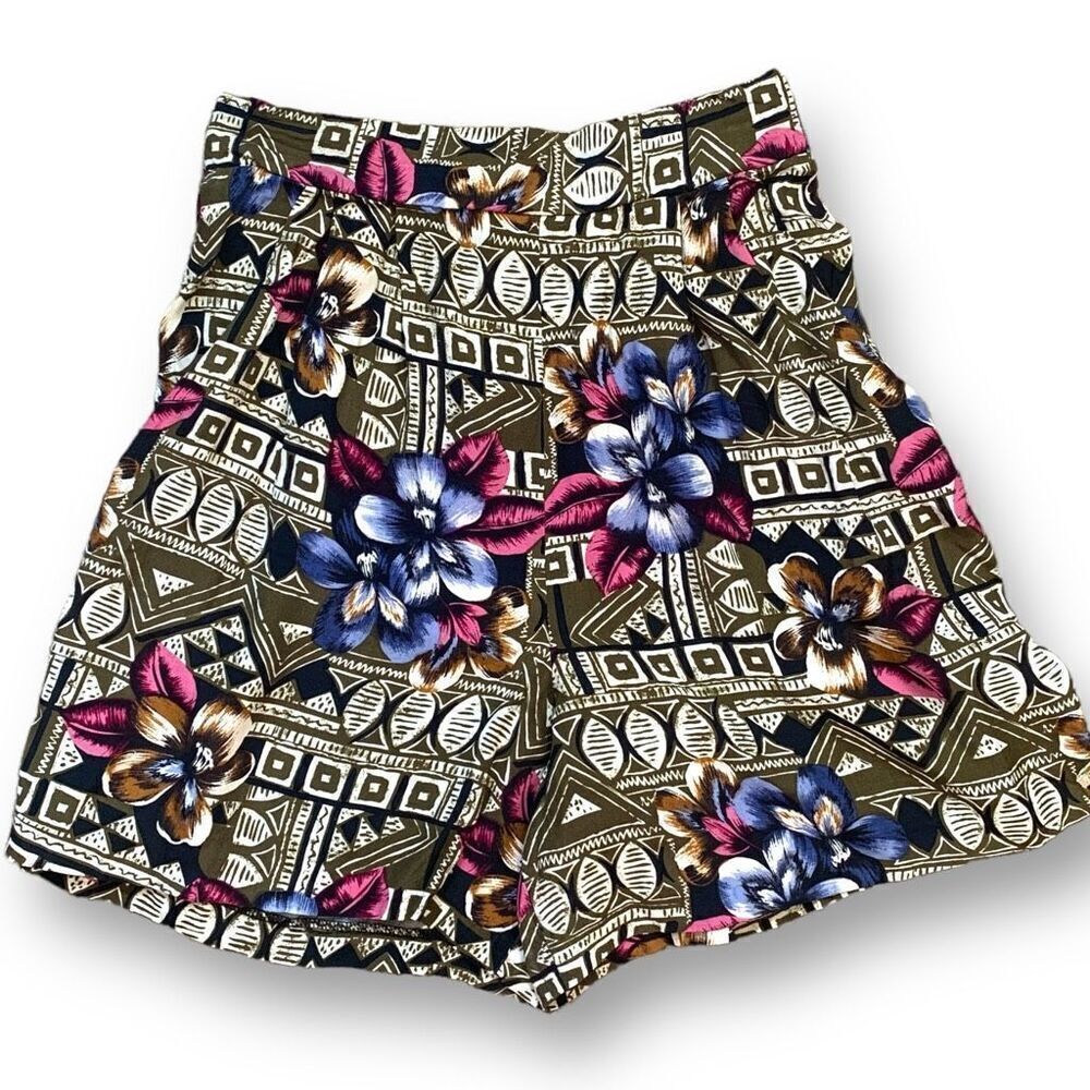 Vintage Rampage Shorts Abstract Tribal Art Tropical Floral Print High Waist Mom